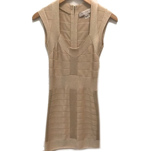 French Connection Metallic Gold Bandage Dress Sz 0 - Picture 9 of 9